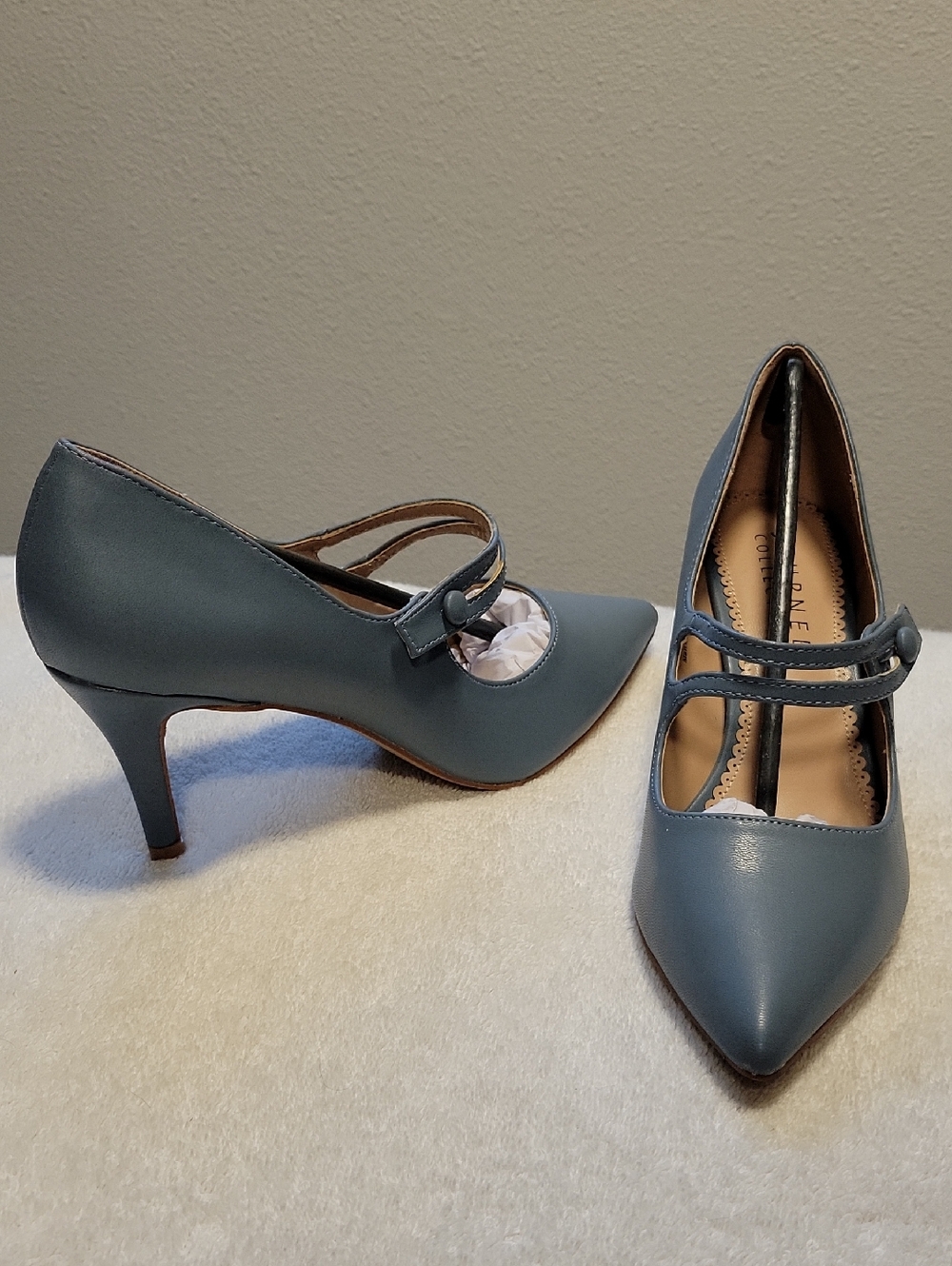 Journee Collection "Sidney" Pointed Toe Mary Jane Pumps in Slate Blue, NIB